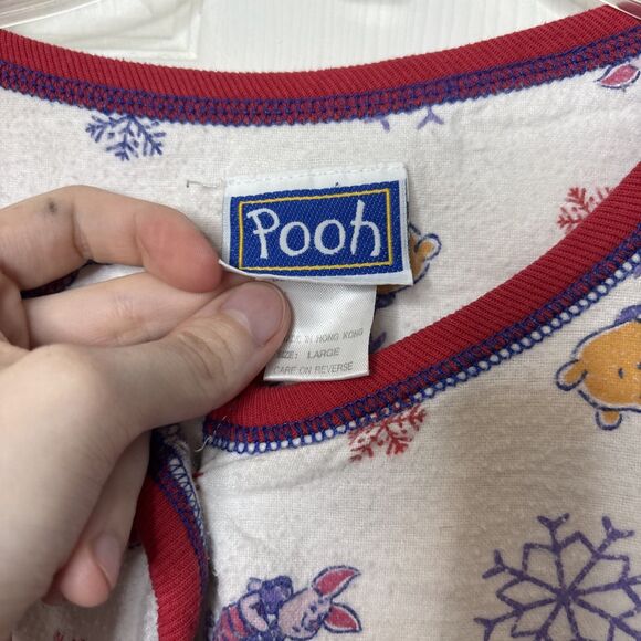 Pooh Vintage Large Winter Pajama Set 100 Percent Cotton Red Trim Disney Sleep - Picture 2 of 8